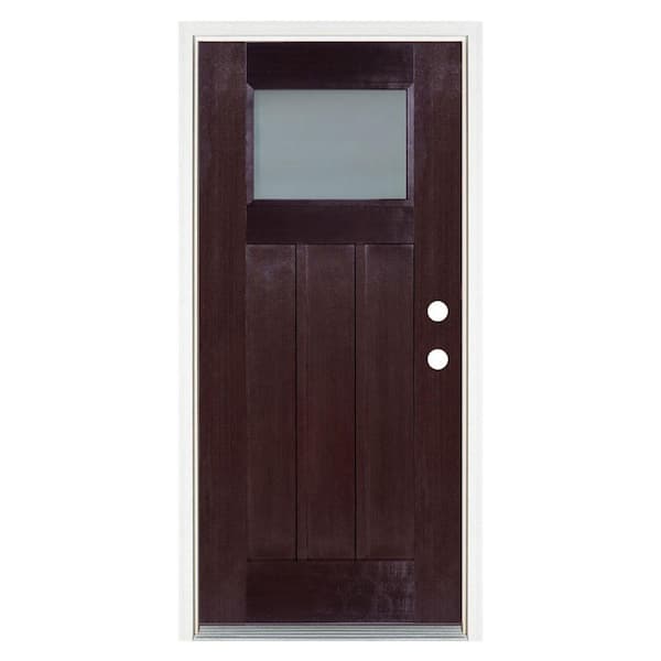 MP Doors 36 in. x 80 in. Dark Walnut Left-Hand Inswing Frosted Craftsman Stained Fiberglass Prehung Front Door