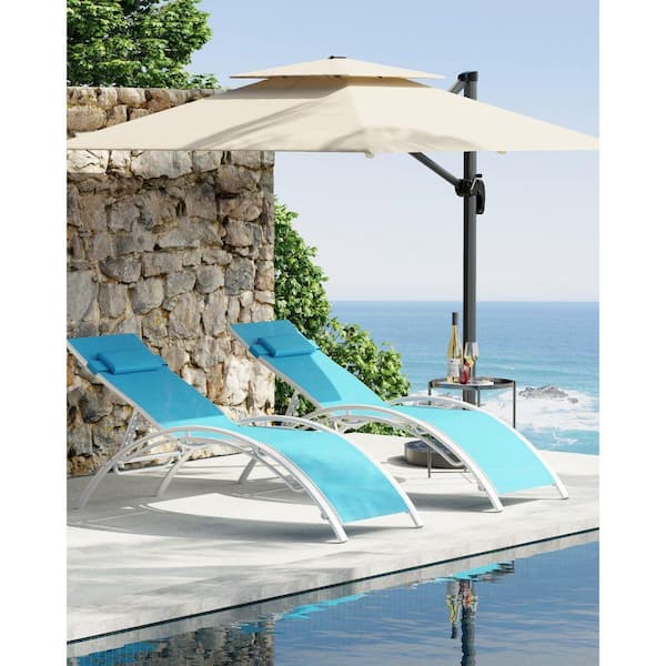 homfan Outdoor Chaise Lounge Chairs Set of 2 with 3-Position Backrest, Aluminum Pool Chaise Lounges for Pool, Blue