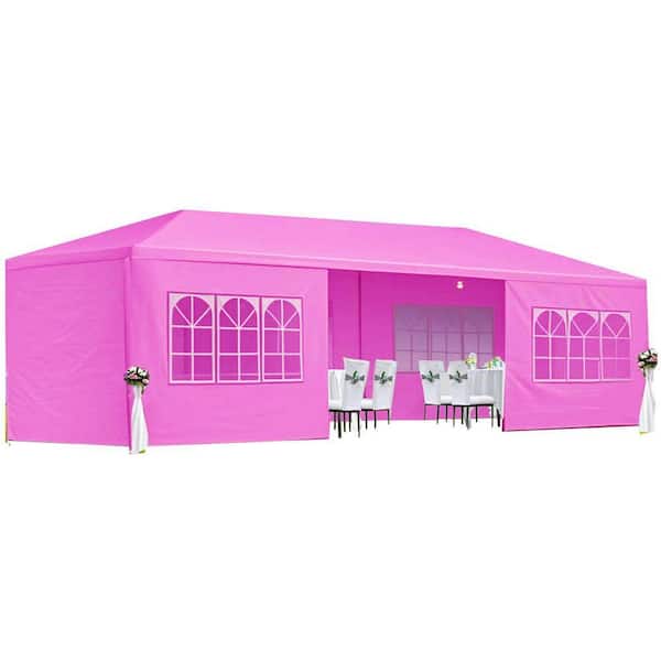 30 ft. x 10 ft. Wedding Party Canopy Tent Outdoor Gazebo with 8 Removable Sidewalls in Pink