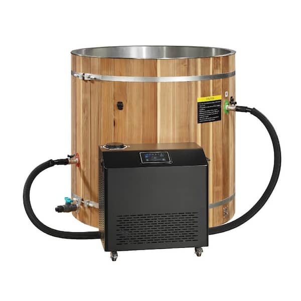Dynamic Series 1 Person 1 Jet Cold Plunge Tub, Chills and Heats 42" Round Cedar w/ Steel Inside Ozone System with Cover