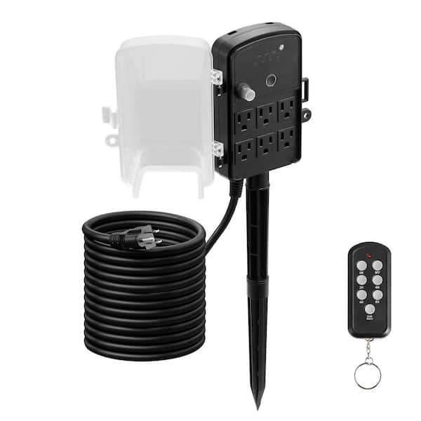 Weatherproof 25 ft. Outdoor Power Stake, Power Strip with Cover & Timer, 6 Outlets, 1875W/15A, Garden & Christmas Lights