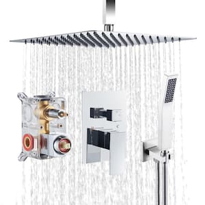 Freedom Single-Handle 1-Spray Square Ceiling Mount Shower Faucet with Handheld in Chrome (Valve Included)