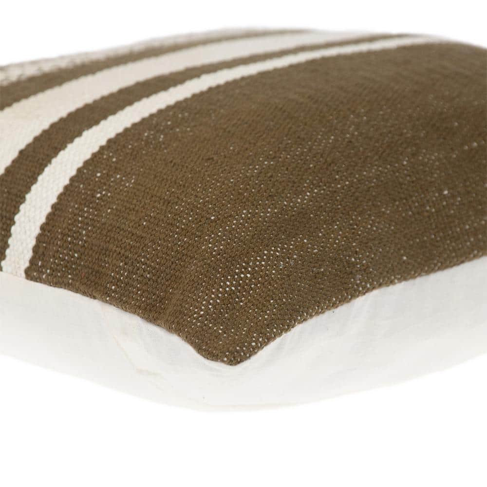Brown and Beige Cotton Striped Square 18" x 18" Pillow