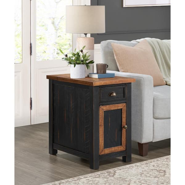 Martin Svensson Home Monterey 16 in. Black and Honey Solid Wood Rectangle Chairside End Table with Power