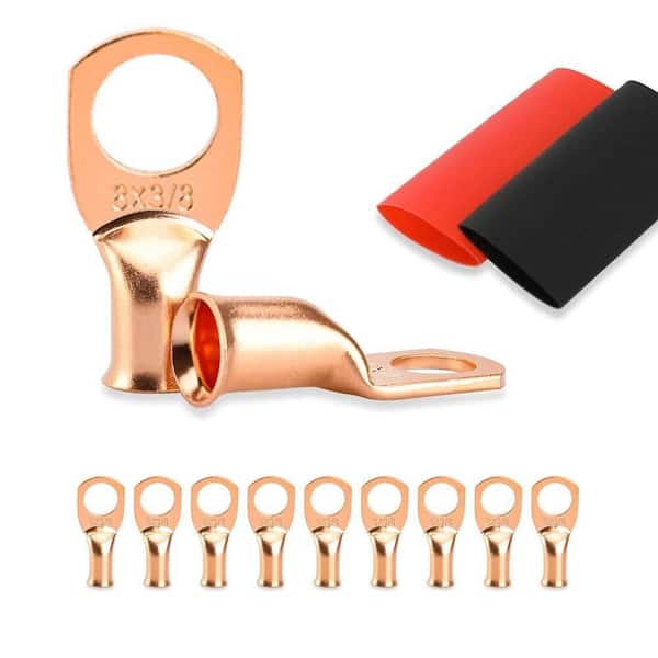 10 Pcs 8 AWG-3/8" Copper Battery Terminals with Heat Shrink