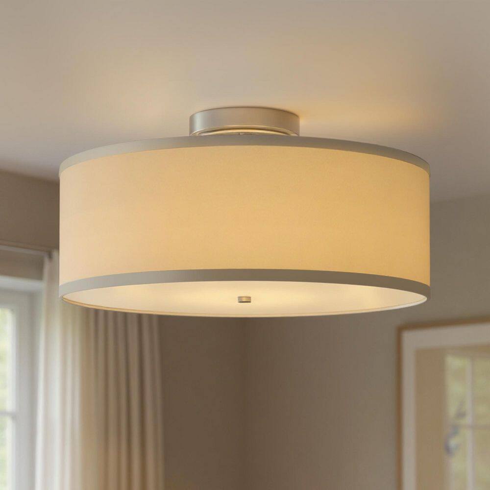 16 in. 2-Light White Semi Flush Mount Ceiling Light with Drum Fabric and Acrylic Shade price history on PriceWatchPro