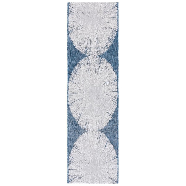 SAFAVIEH Courtyard Beige/Navy 2 ft. x 8 ft. Floral Abstract Indoor/Outdoor Runner Rug