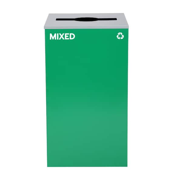 Alpine Industries 29 Gal. Green Steel Commercial Mixed Recycling Bin Receptacle with Mixed Slot Lid