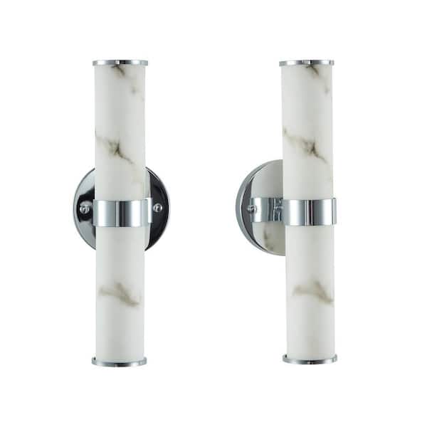 2-Light Chrome Bathroom Hallways Integrated LED Wall Sconce Vanity Light (2-Pack)