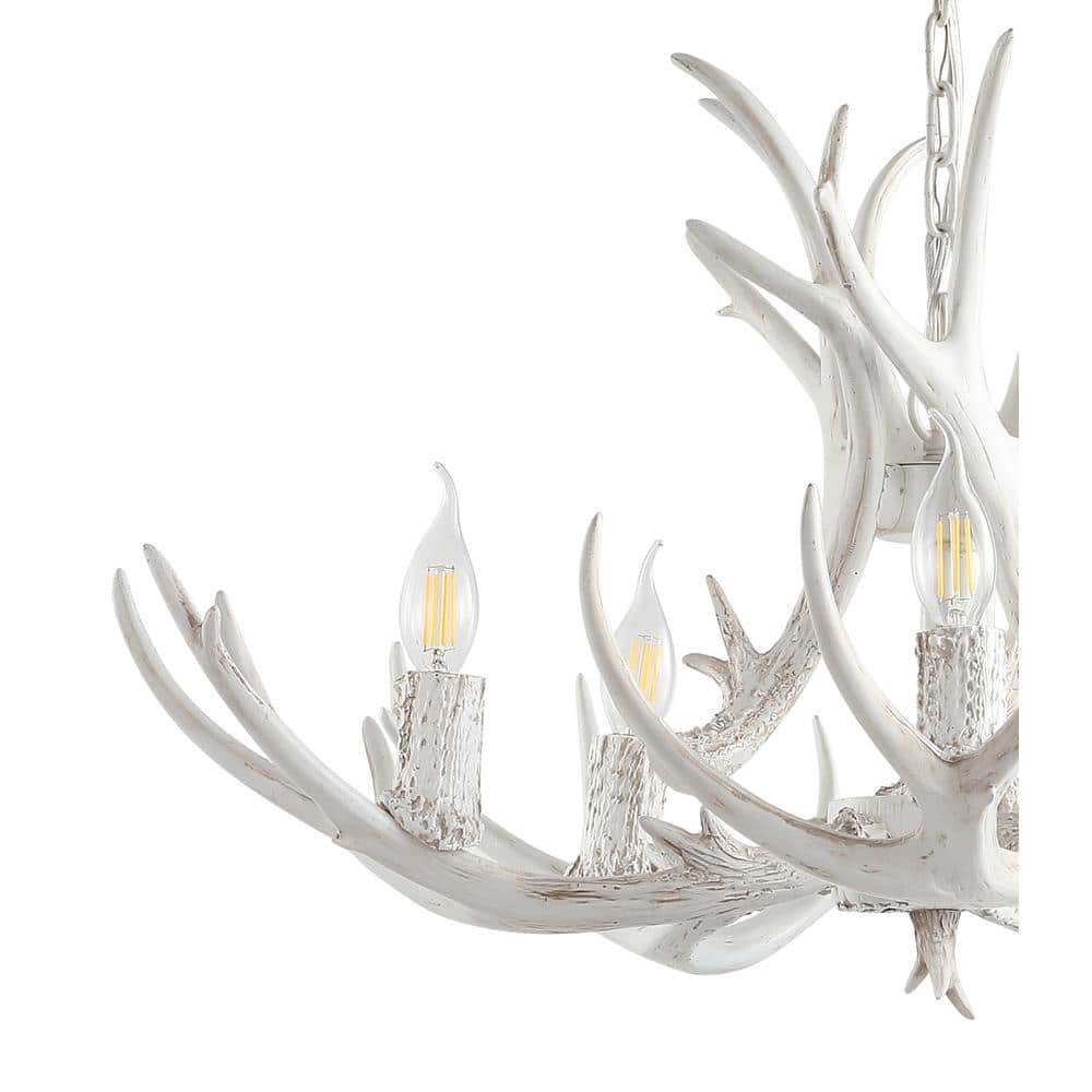 Eldora 30" White Adjustable Resin Antler 5-Light LED Chandelier