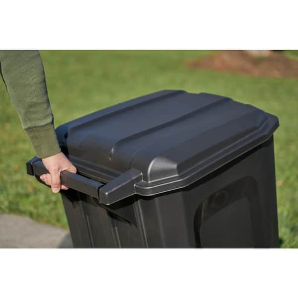 Trash Can Wheel With Lid 45 Gal Outdoor Hinged Heavy Duty Recycle Bin Black NEW 