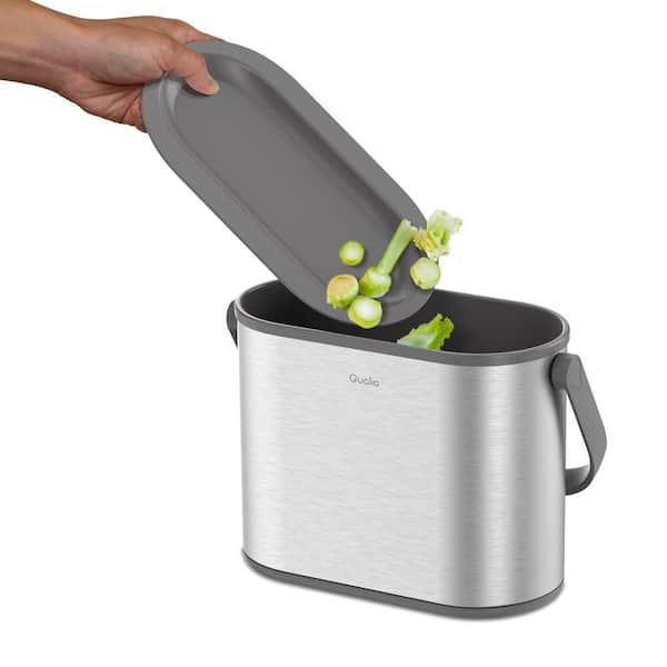 Qualia 1 Gal. Stainless Steel Slim Multi-Purpose Countertop Compost Trash  Can with Gray Lid TC10005 - The Home Depot