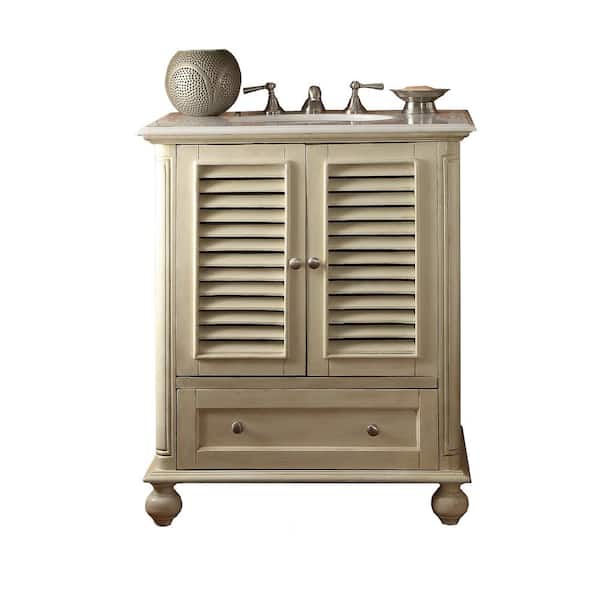 Unbranded Keysville 30 in. W x 22 in D. x 36 in. H White marble Top in Cream with White Under mount porcelain Sink Vanity