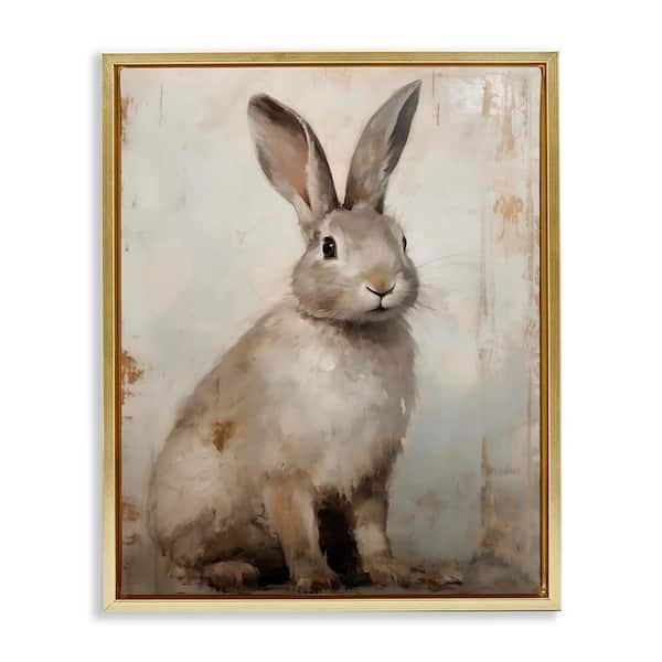Stupell Industries Natural Rabbit Portrait by Arlington Prints Gold Floater Frame Animal Graphic Art Print 21 in. x 17 in.