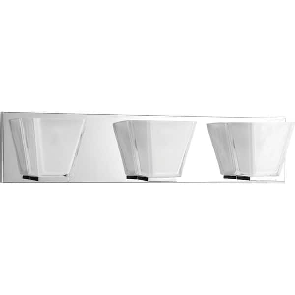 Progress Lighting Streaming Collection 3-Light Polished Chrome Bathroom Vanity Light with Glass Shades