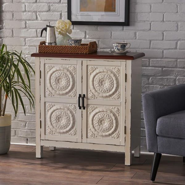 Distressed White 2-Door Cabinet