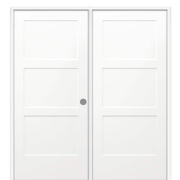 MMI DOOR 60 in. x 80 in. Birkdale Primed Left-Handed Solid Core Molded Composite Prehung Interior French Door on 4-9/16 in. Jamb