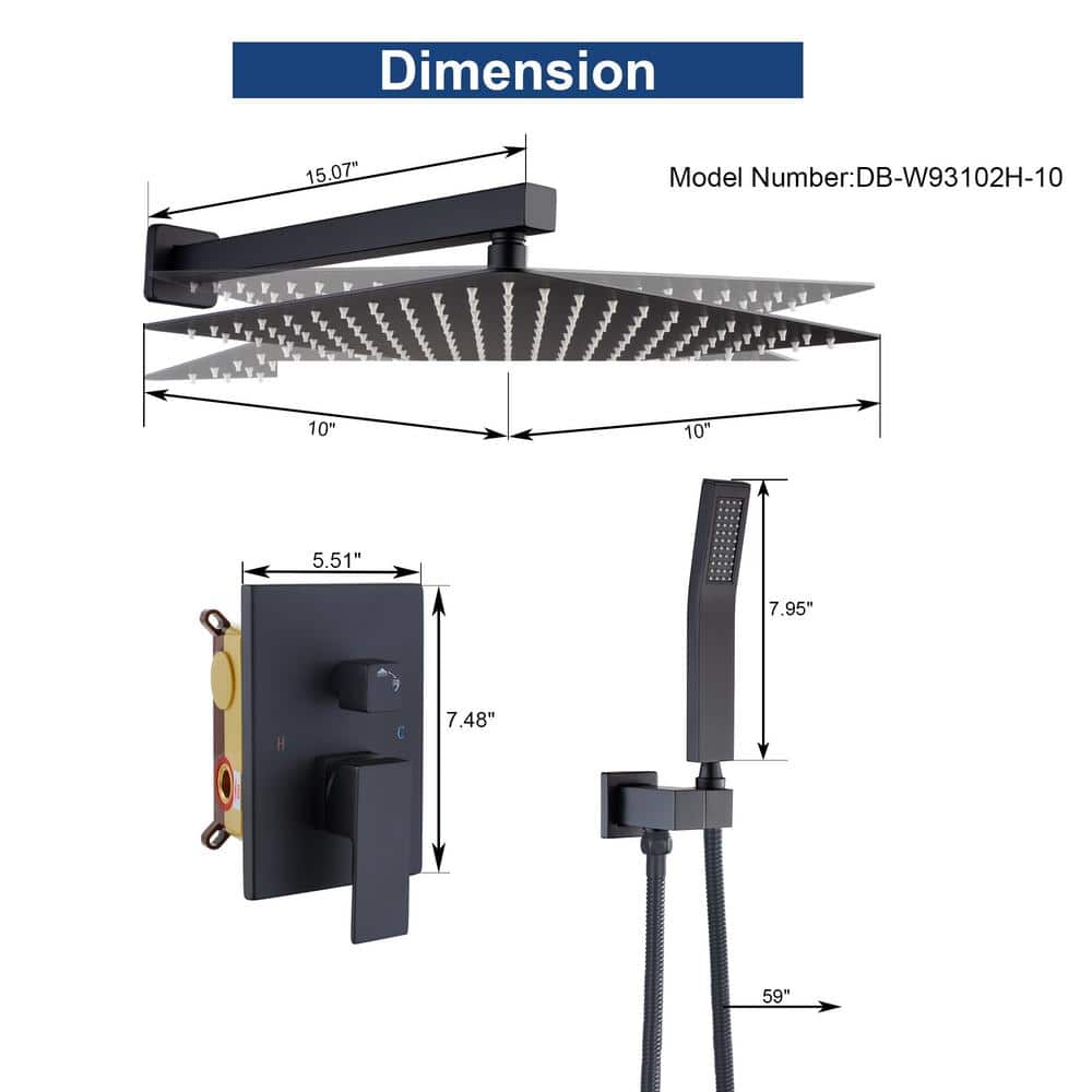 Matte Black Dual Function Square Rain Shower System