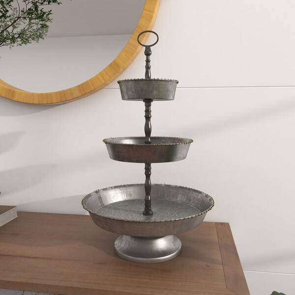 3 Tier Rustic Metal Stand - Galvanized Serving Tray