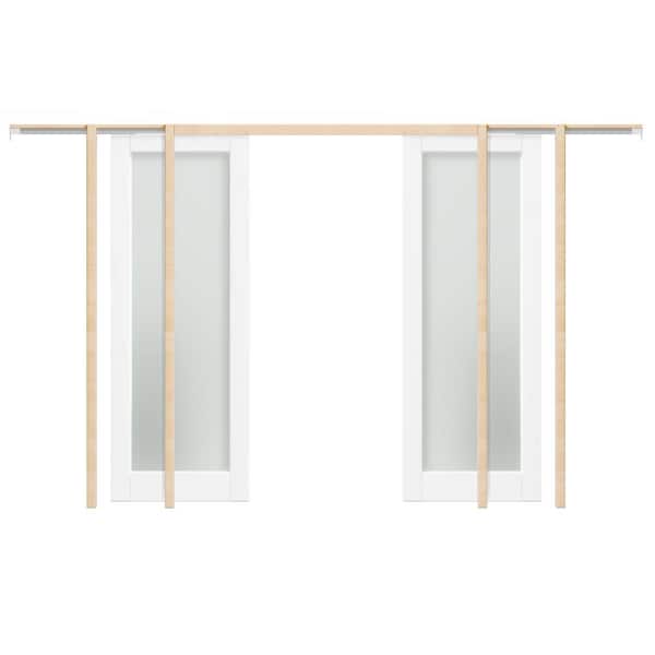 60in x 80in (Double 30 in. W Doors) 1 Lite Tempered Frosted Panel MDF, White Primed Pocket Door Frame, Hardware Included