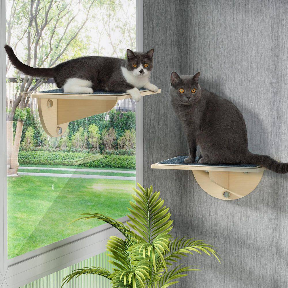 Small Natural Wood Cat Window Perch with Gray Mat
