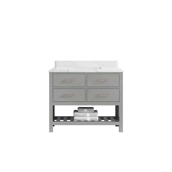 Willow Collections Parker 42 in. W x 22 in. D x 36 in. H Bath Vanity in Elephant Gray with Cove Edge Calacatta Quartz Top