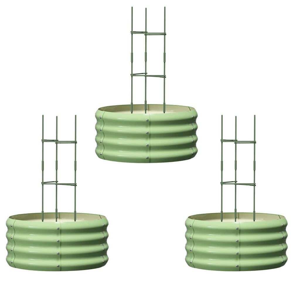 3-Pack Round Galvanized Raised Garden Bed Metal Garden Bed Outdoor with Tomato Cages Above Ground Planter Box (Green) price history on PriceWatchPro