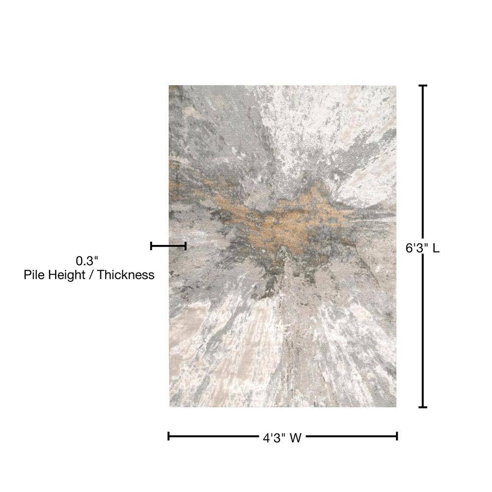 Silver Abstract Rectangular Synthetic Area Rug
