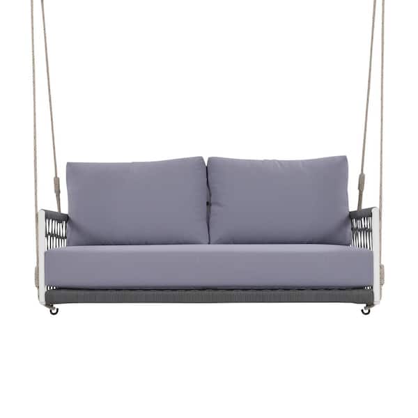 Boosicavelly Iron 1-Piece Woven Rope Outdoor Patio Swing Sofa Chair with Light Gray Soft Cushions