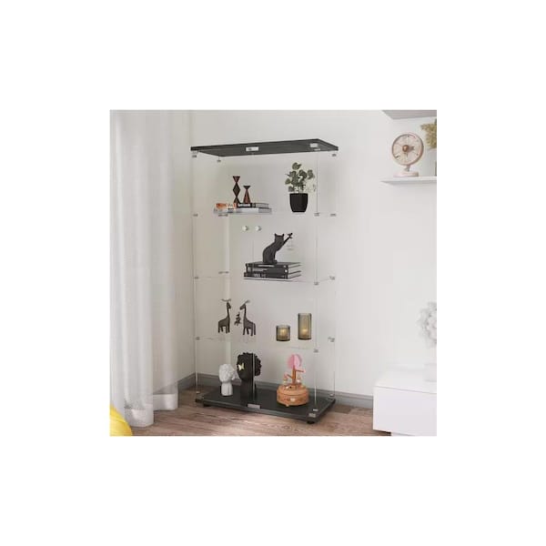 Black 2-Door Glass Display Cabinet with 4-Shelves with Door