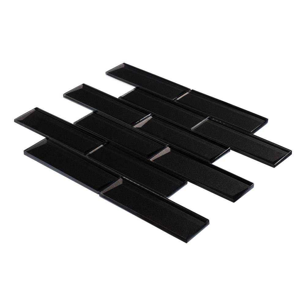 Daazen Black Polished Glass Mosaic Wall Tile Sheet