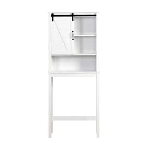 27.17 in. W x 66.93 in. H x 9.06 in. D White Over-the-Toilet Storage with Adjustable Shelves and Barn Door