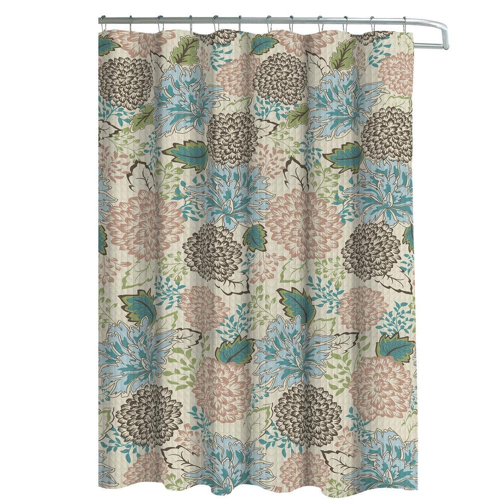 CREATIVE HOME IDEAS Sonrie Faux Linen Berber 70 in. x 72 in. Floral Textured Shower Curtain Set
