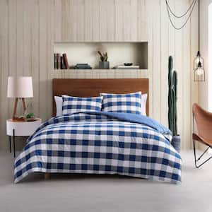 Bison Plaid 3-Piece Navy Blue Cotton King Comforter Set