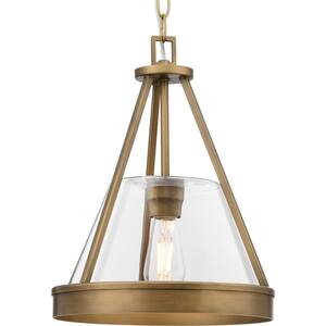 Aleswith Collection 60-Watt 12 in. 1-Light Aged Bronze Pendant Light with Clear Glass Shade No Bulbs Included