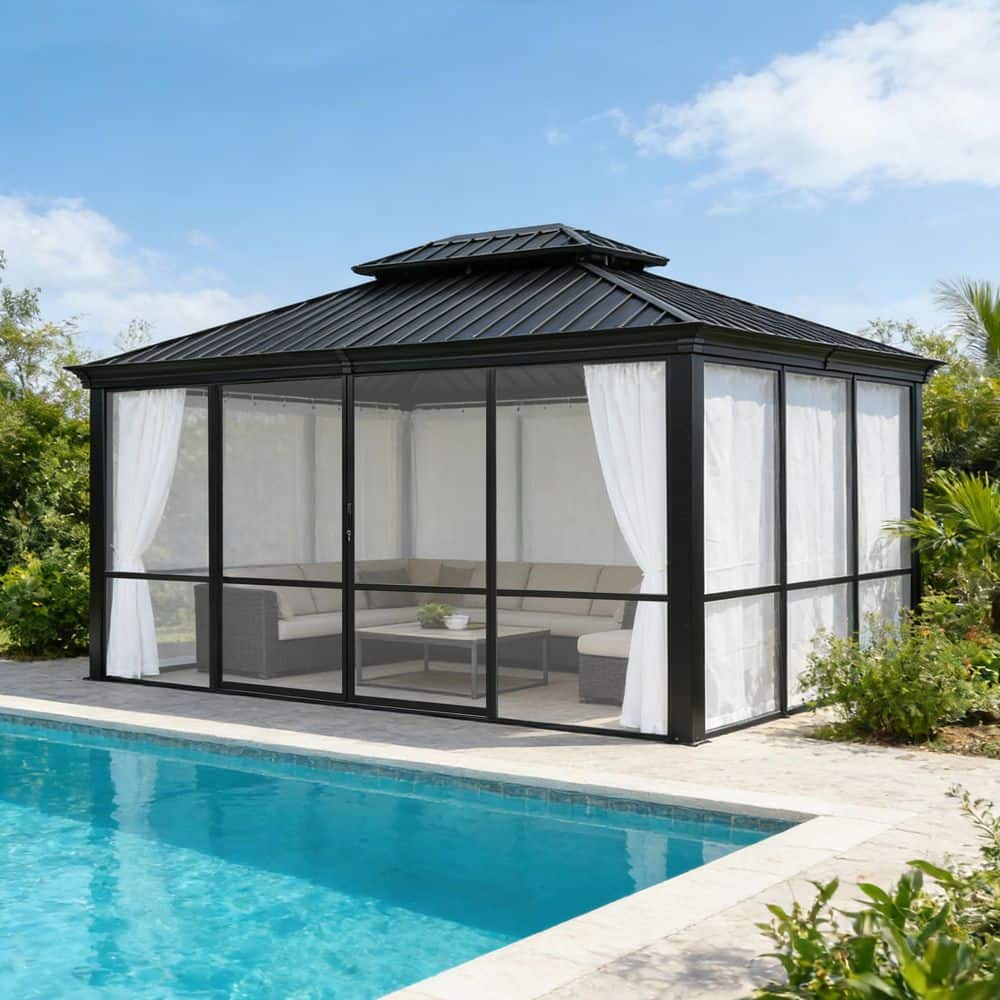 VEIKOUS 10 ft. x 12 ft. Hardtop Sunroom Gazebo Solarium with