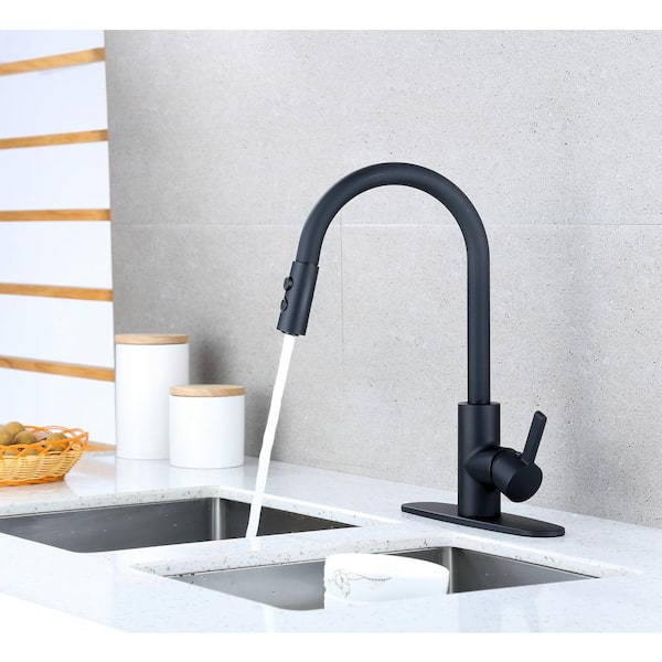 Sydney Single-Handle Pull Down Sprayer Kitchen Faucet Multi Function Head Matte Black