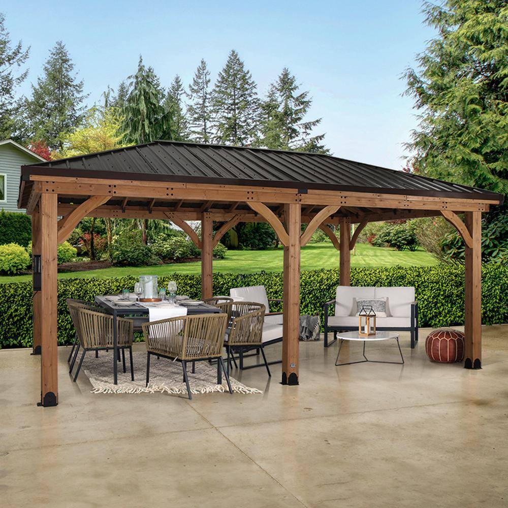 Barrington 20' x 12' Cedar Wood Gazebo with Steel Roof