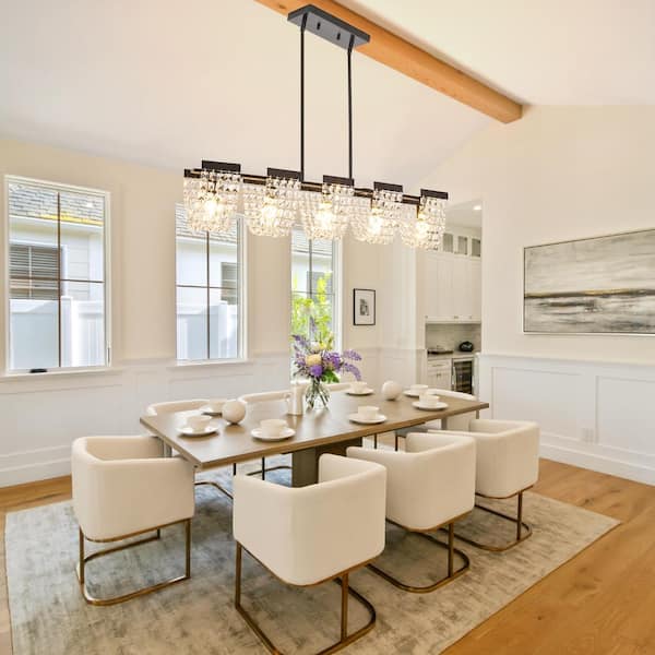 5-Light Black Rectangle Luxury Chandelier with K9 Crystals for Kitchen Dining Room (No Bulbs Included)