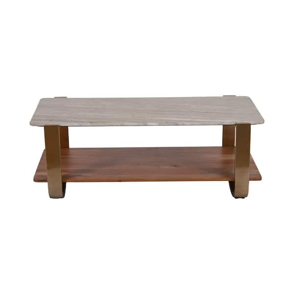 23 in. Gold Rectangle Modern Marble Coffee Table