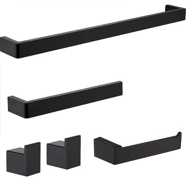Stainless Steel 5-Piece Wall Mounted Bath Hardware Set Include Mounting Hardware in Matte Black