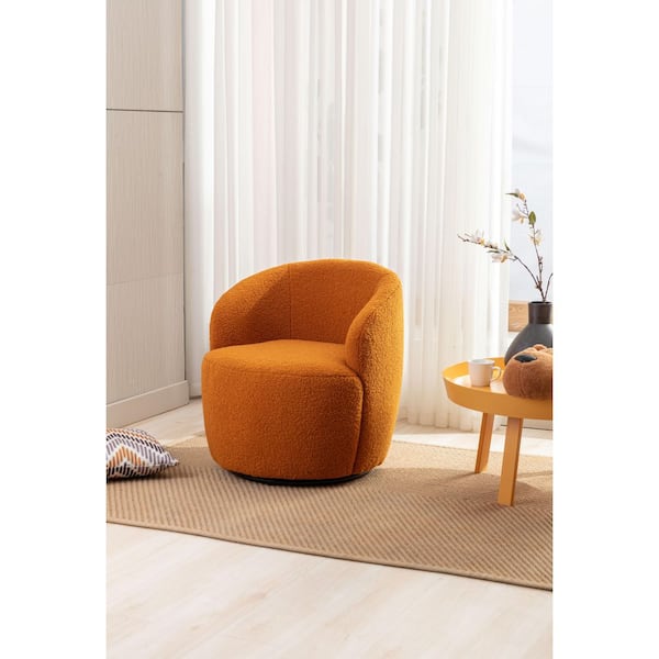 Clarissa Caramel Teddy Fabric Upholstered Barrel Swivel Accent Chair with Metal Base