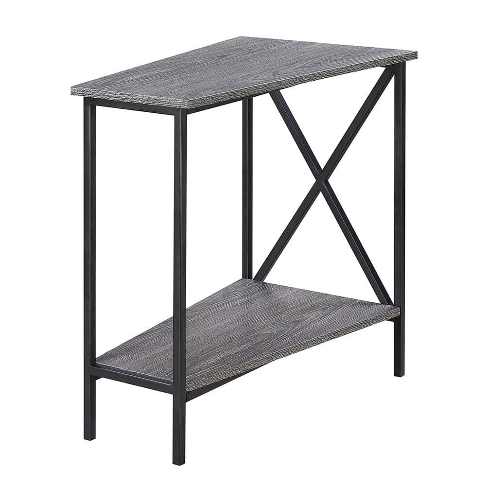 Weathered Gray and Black Triangular Wood Metal End Table