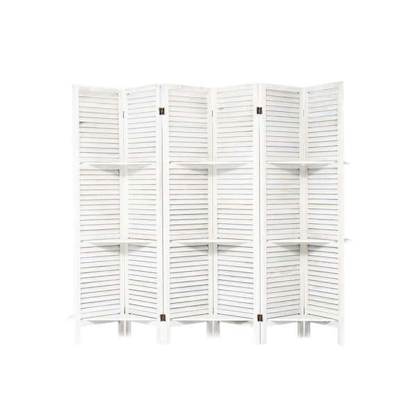 Unbranded 66.93 in. White 6-Panel Folding Room Divider with Shelves, Freestanding Partition Room Divider for Home Office Studio
