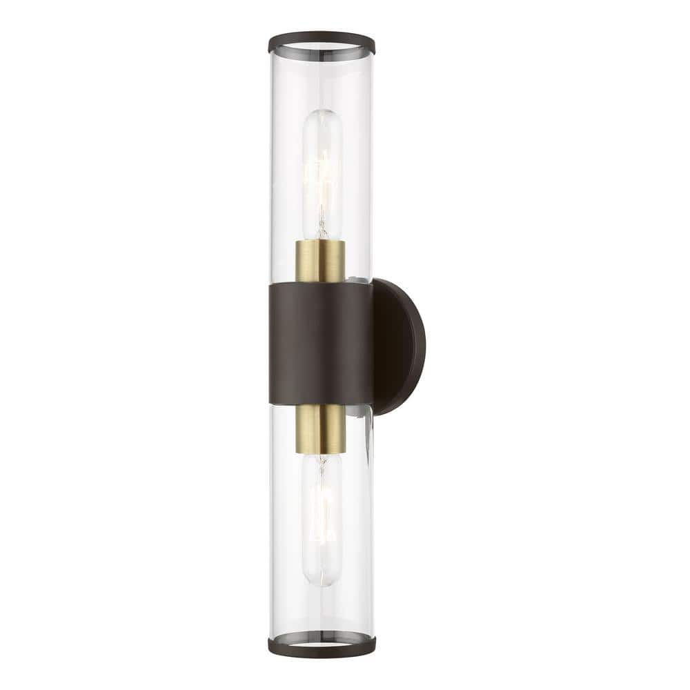 Bronze and Brass 18.5" Industrial Wall Sconce with Glass Shades