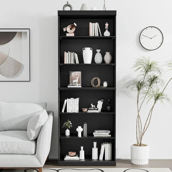 Lirago 82 in. Tall Black Wood 4-Shelf Standard Bookcase with Adjustable Shelves