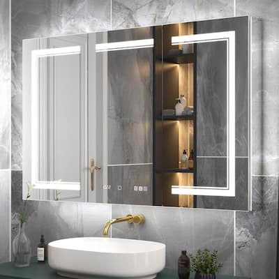 Deluxe 48 in. W x 32 in. H Rectangular Recessed/Surface Mount Medicine Cabinet with Mirror, Backlit and Front Light