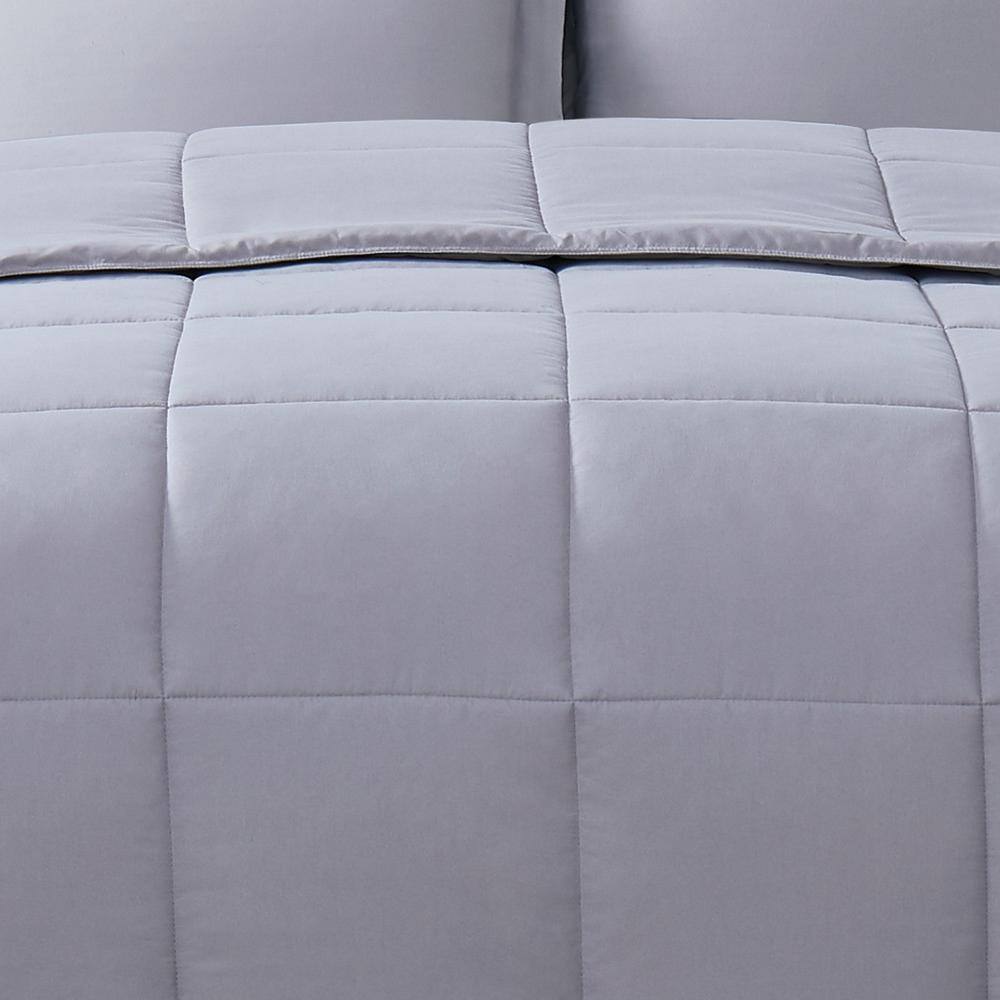 Twin Gray Reversible Down Alternative Microfiber Comforter Set