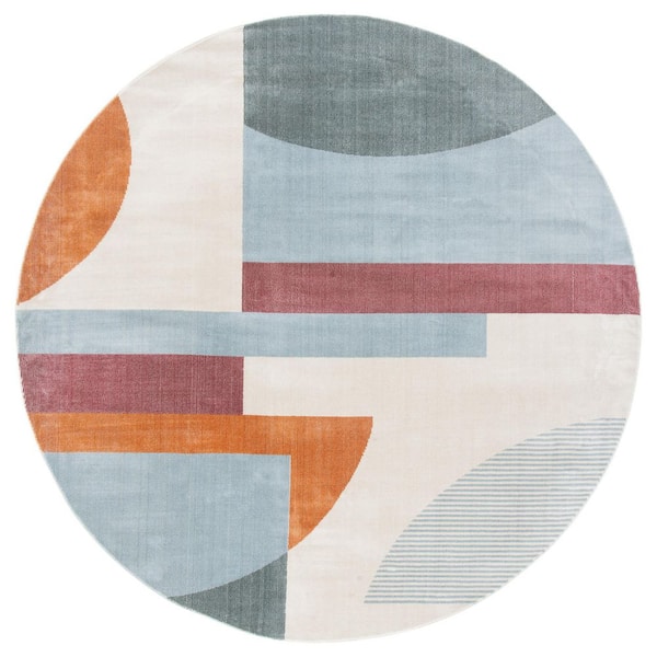 Orwell 3 ft. x 3 ft. Ivory/Blue Abstract Geometric Round Area Rug