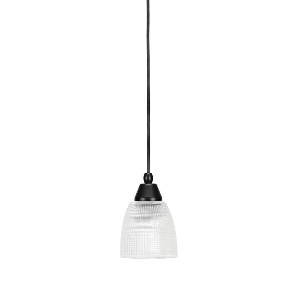 Bryson 5 in. 1-Light Matte Black Cord Pendant Light with 5 in. Clear Ribbed